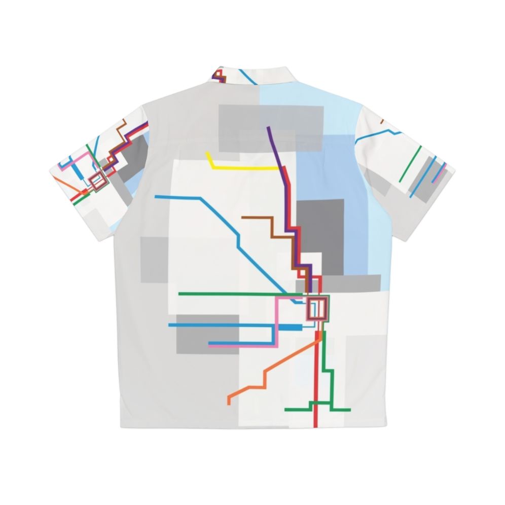 Chicago Transit Map Lake Hawaiian Shirt with City Skyline - Back