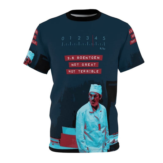 Chernobyl-inspired "3.6 Roentgen" AOP T-shirt featuring Reactor 4 and Dyatlov references