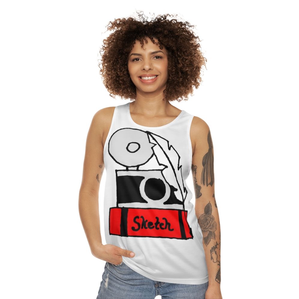 Hobbies Unisex Tank Top with Sketch, Sketchbook, and Camera Designs - women