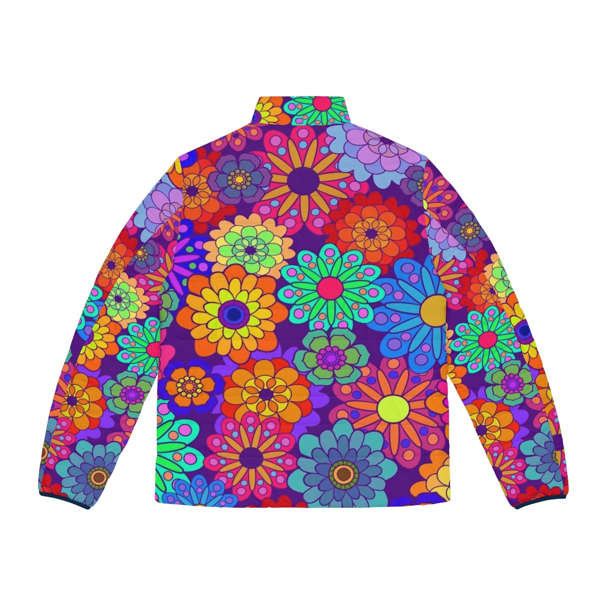 Retro floral puffer jacket with vibrant 1960s inspired design - Back