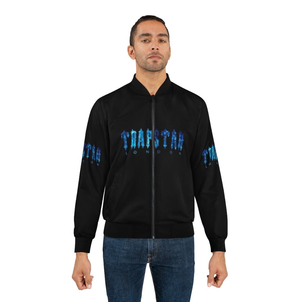 Stylish Trapstar Bomber Jacket in Black and Blue - Lifestyle