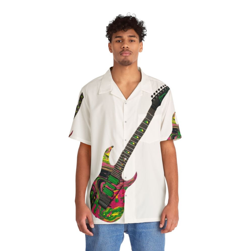 Ibanez Universe UV77 MC Hawaiian Shirt with Steve Vai Guitar Design - People Front