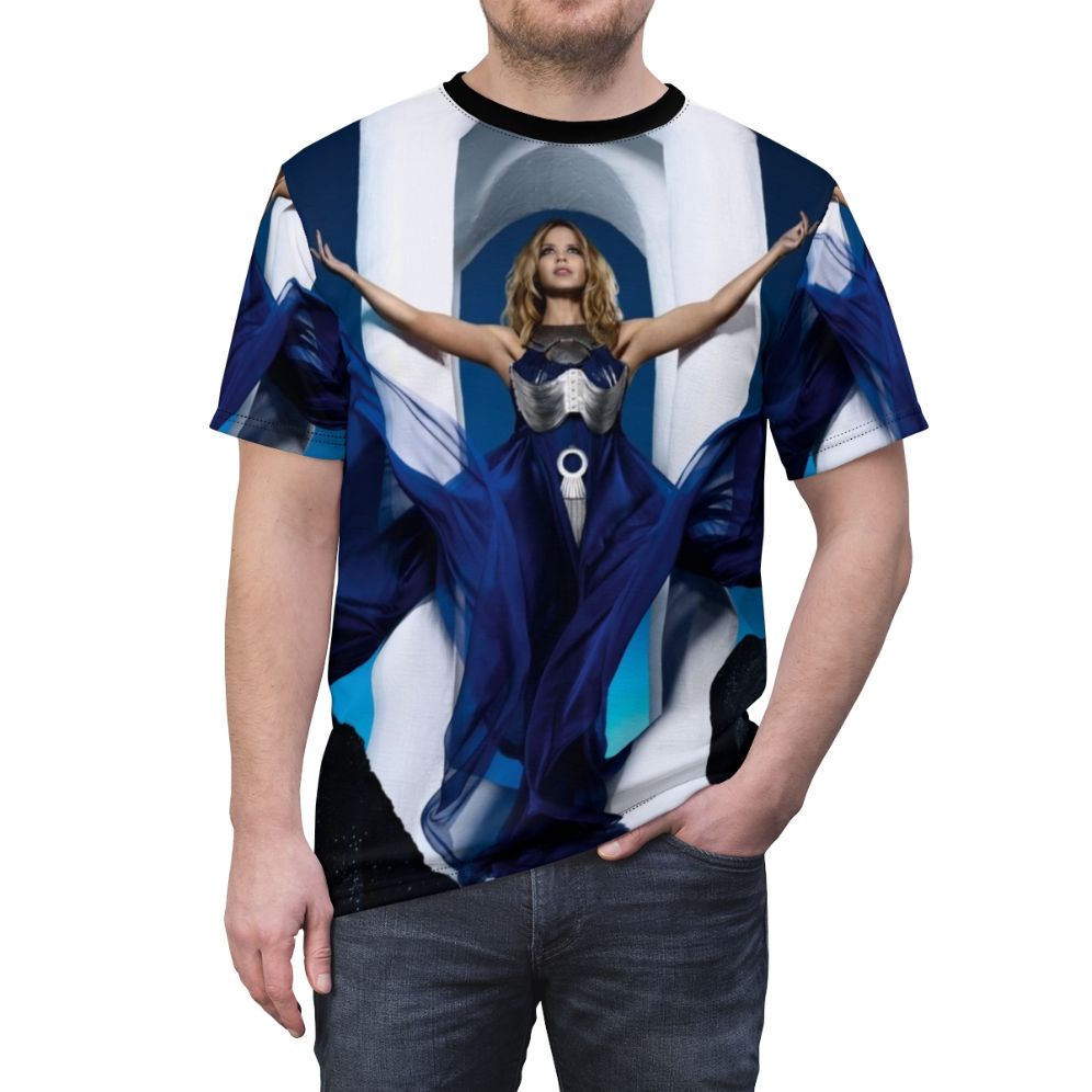 Aphrodite Inspired All-Over Print T-shirt featuring Greek Goddess Imagery and Kylie Minogue Disco Pop Vibes - men front