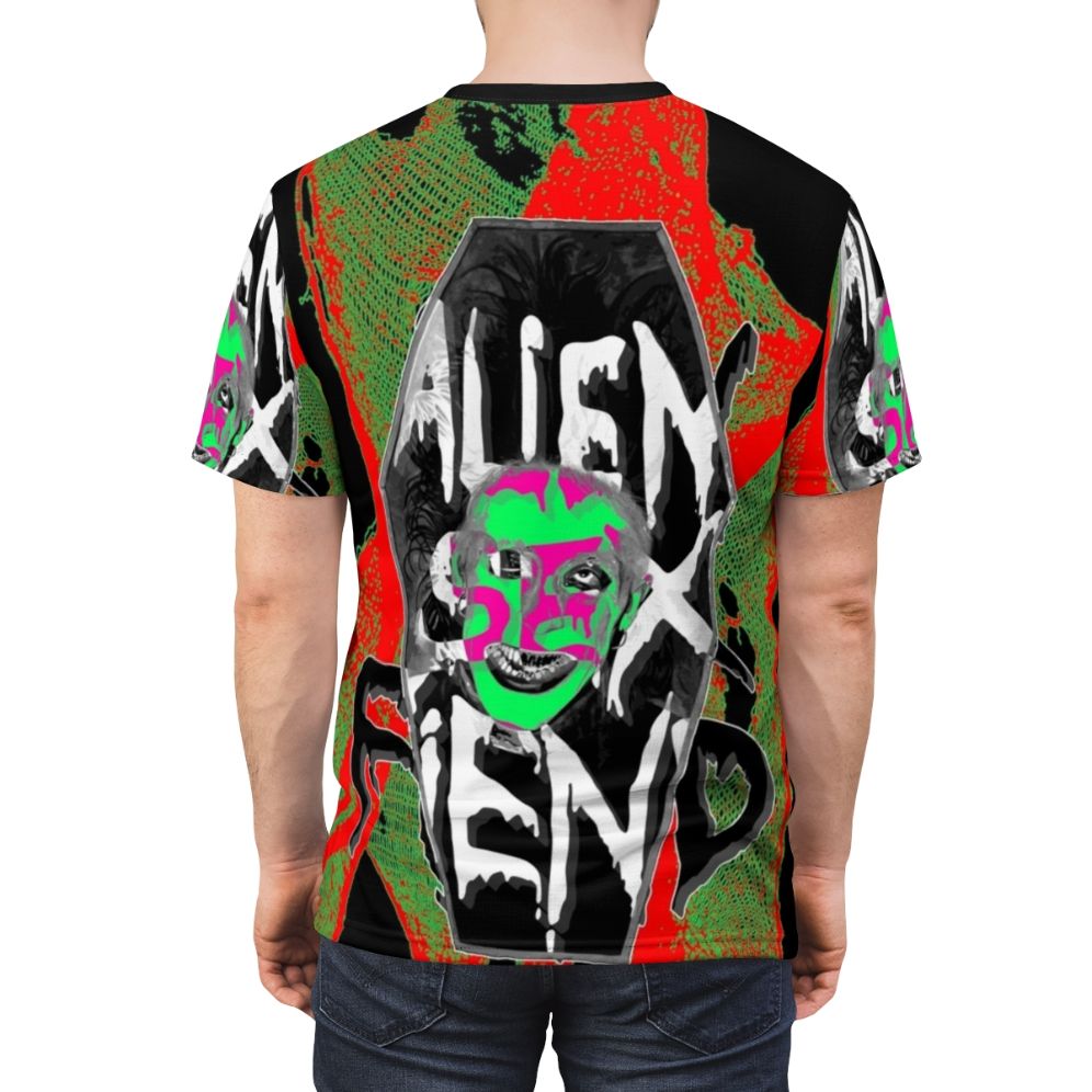 Alien-inspired goth-industrial t-shirt featuring Alien Sex Fiend band logo and graphics - men back