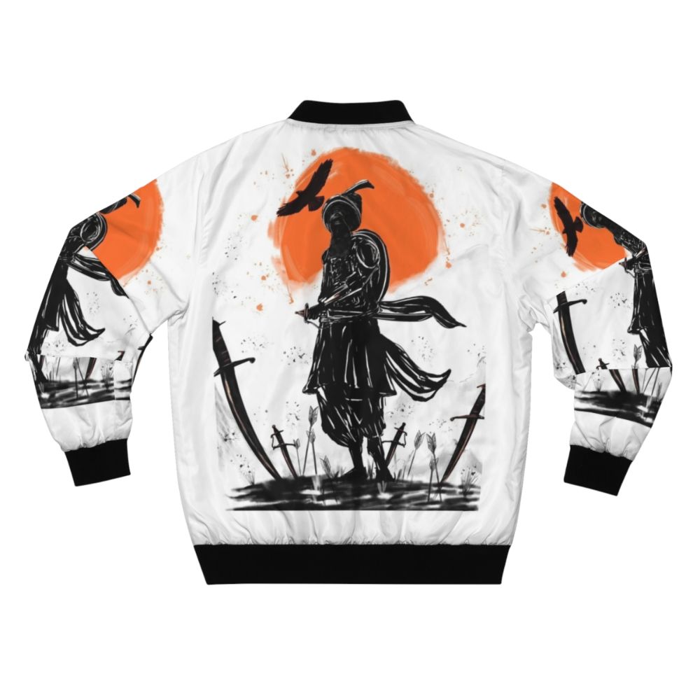 Sikh warrior bomber jacket with illustration of swords and Sikh symbols - Back