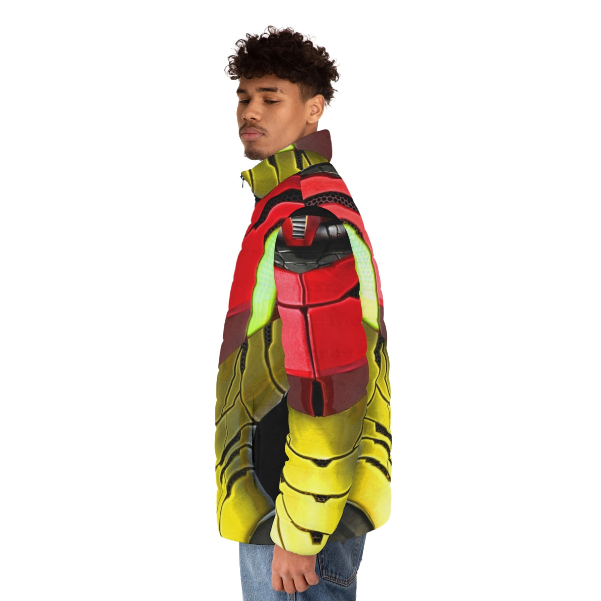 Samus Aran's Varia Suit Puffer Jacket - Metroid Inspired Cosplay Outerwear - men side left