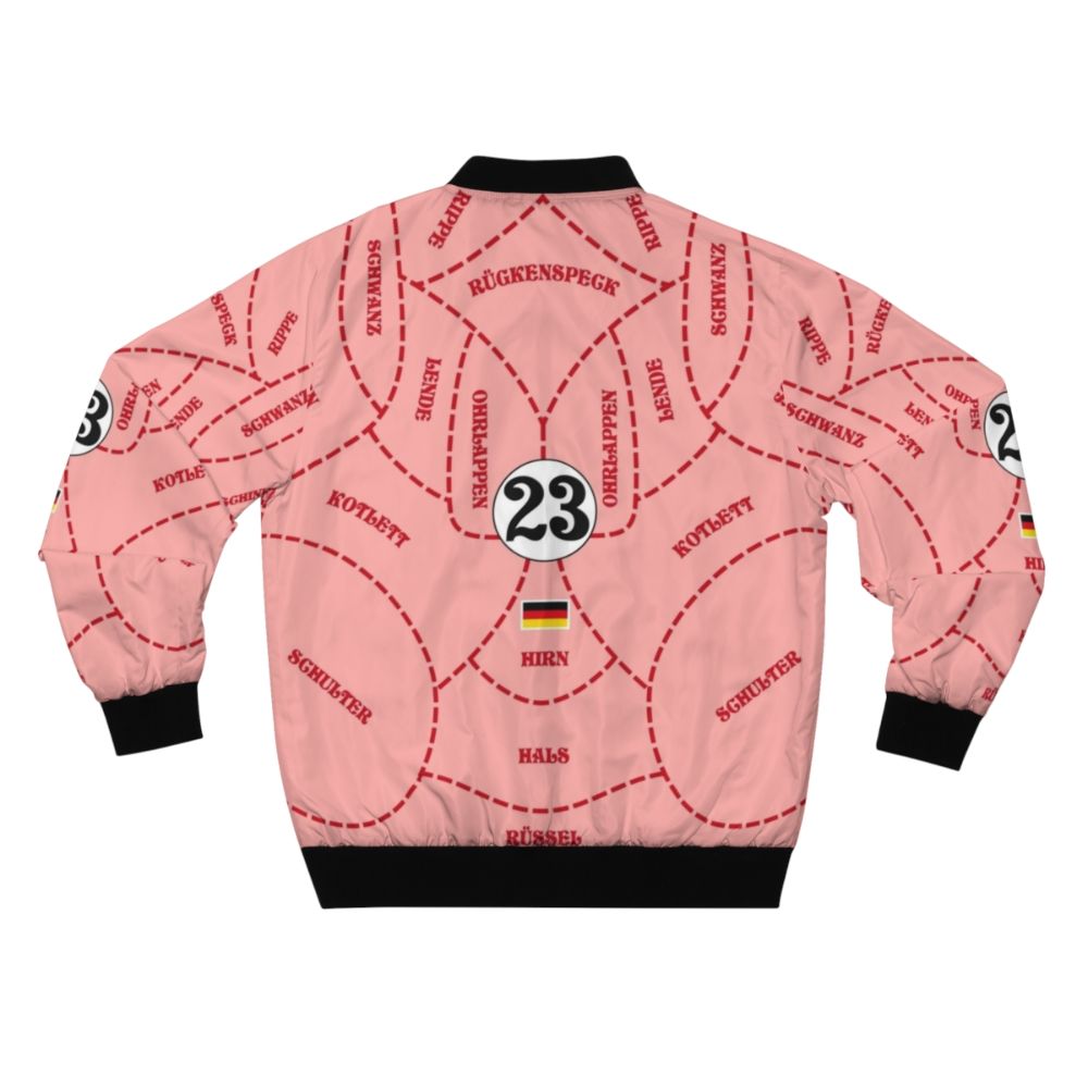 Vintage 1971 Porsche 917 inspired bomber jacket with racing livery and pink pig design - Back