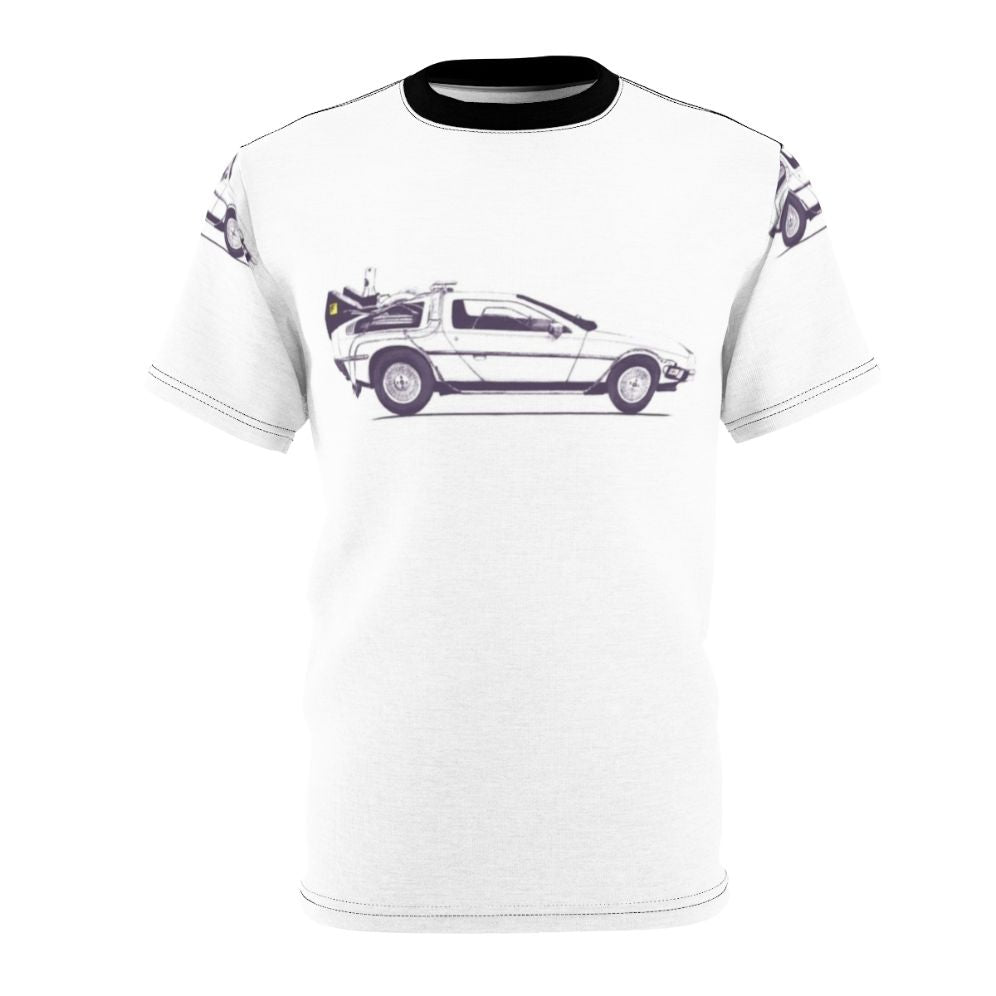 Vintage-style Delorean car graphic on a t-shirt