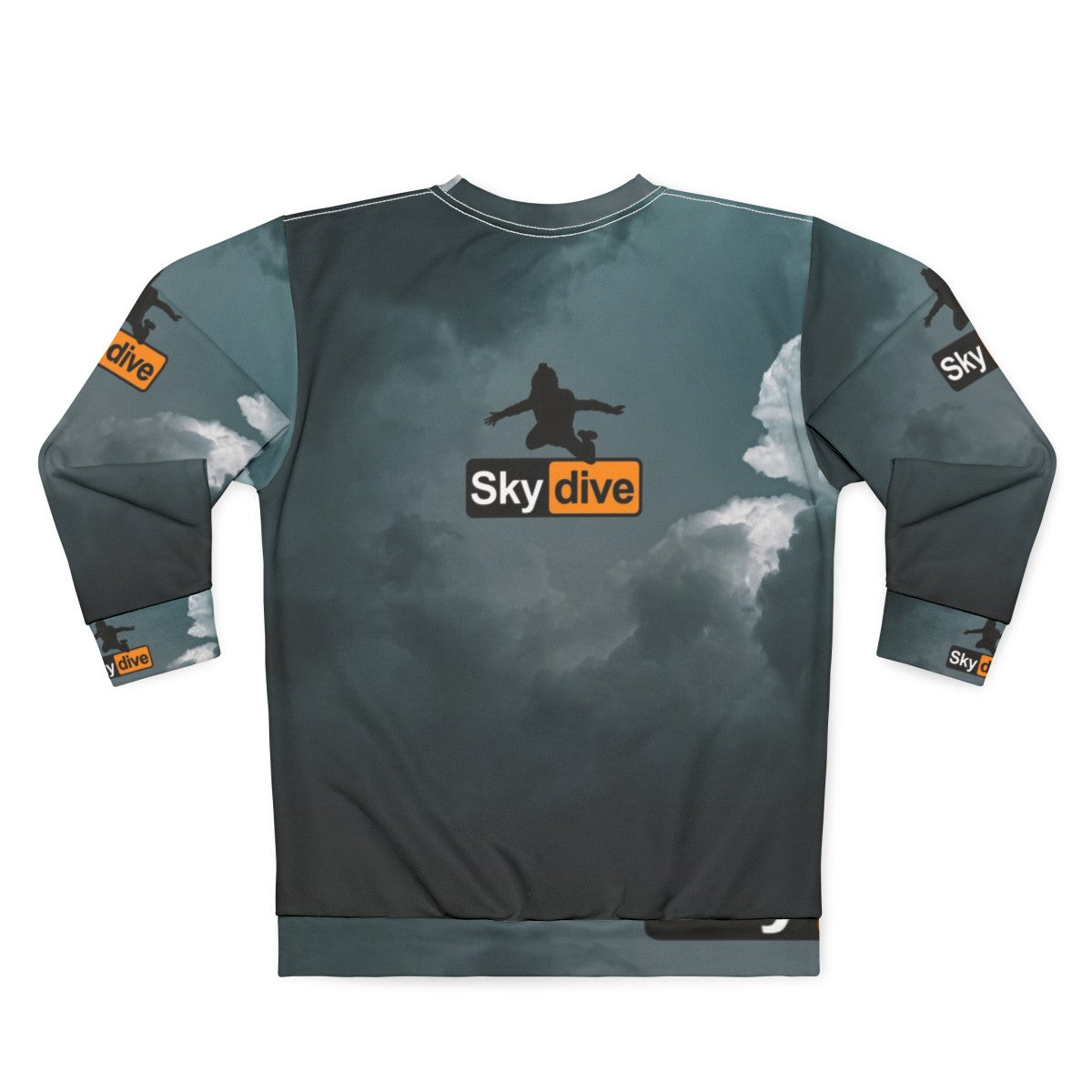 Skydiving Sweatshirt with Cloudy Background Design - Back