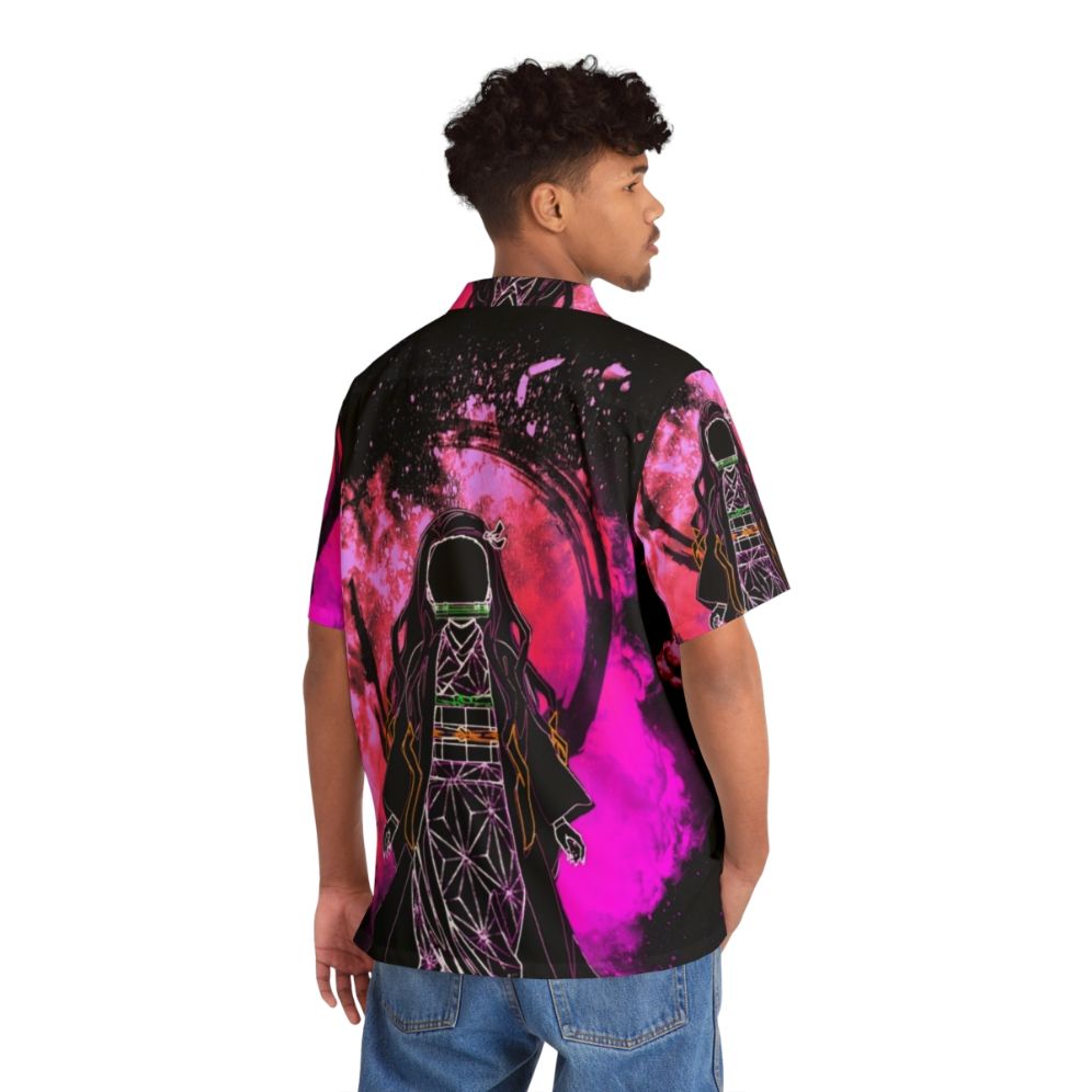 Demon Slayer inspired Hawaiian shirt with colorful abstract and silhouette design - People Back