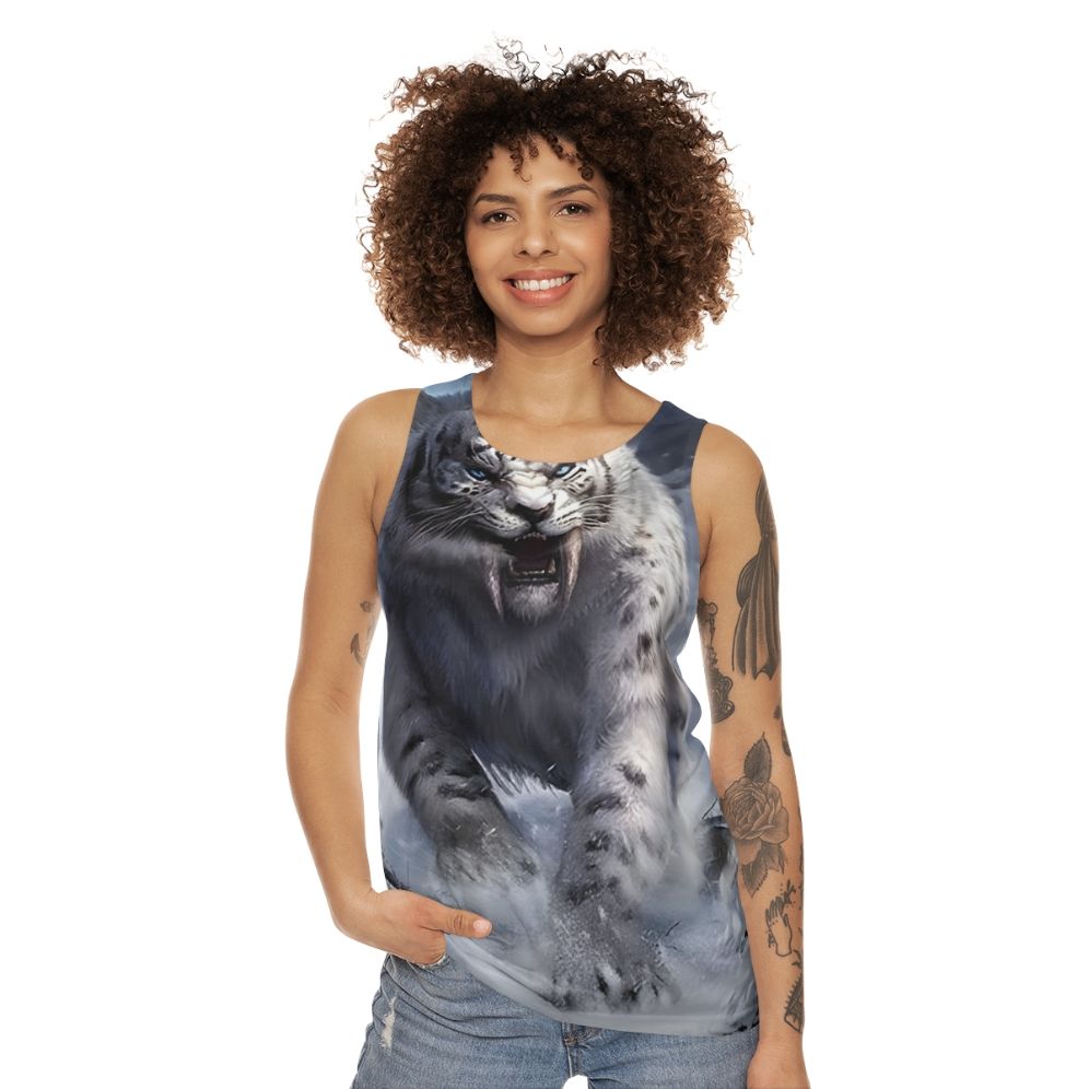 White sabertooth tiger legendary animal unisex tank top - women