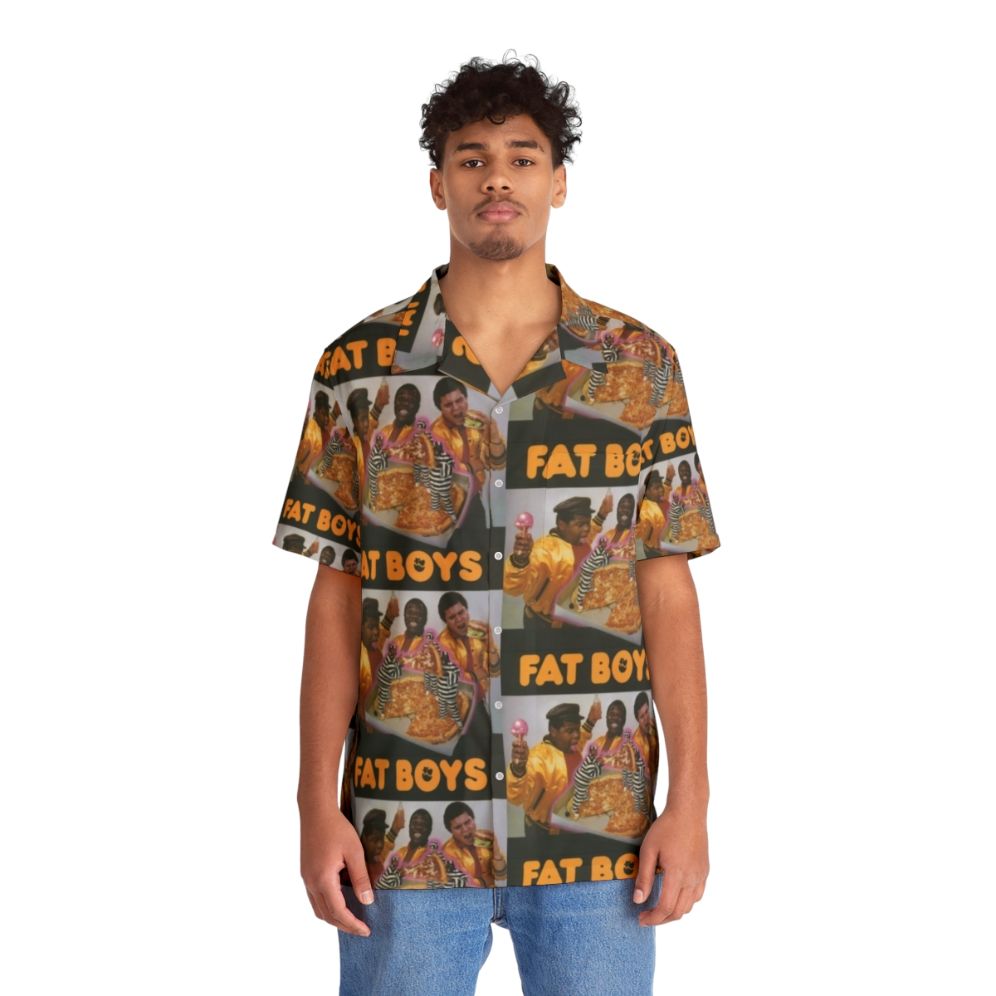 Fat Boys Hawaiian Shirt with Hip Hop and Food Prints - People Front