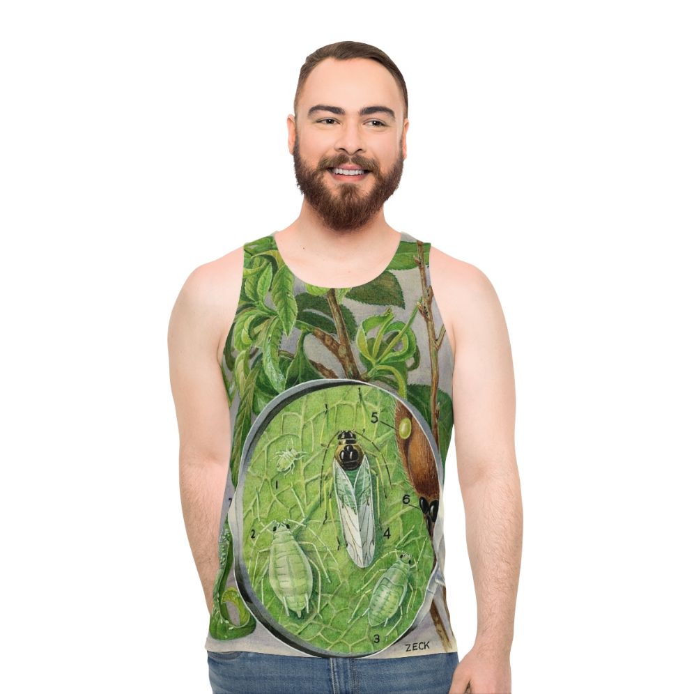 Green aphid botanical illustration unisex tank top - men