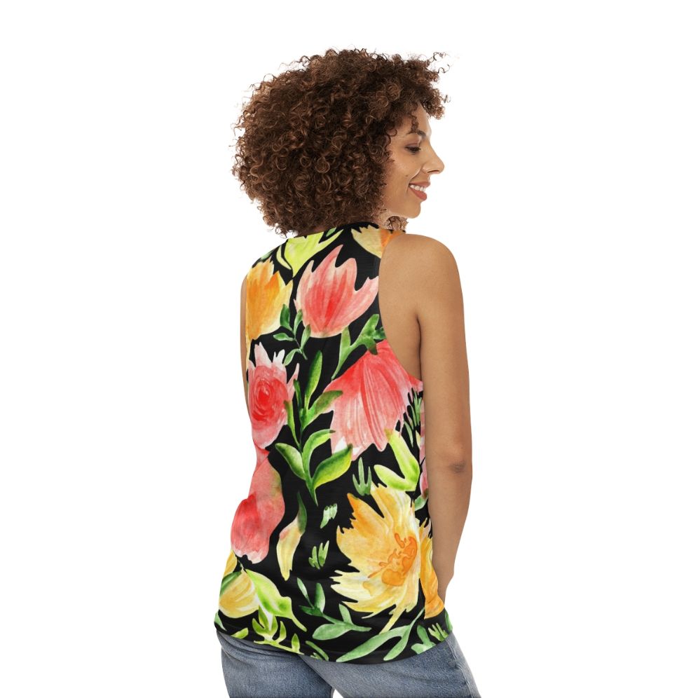 Watercolor floral art tank top - women back