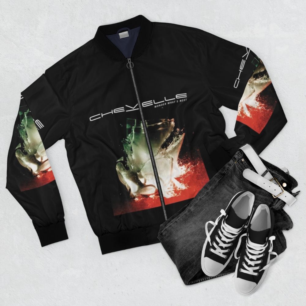 Chevelle Band Bomber Jacket featuring the band's logo and album artwork - Flat lay