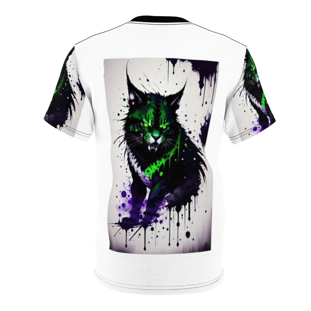 Illustration of a fantastical, mysterious cat-like creature on a t-shirt - Back