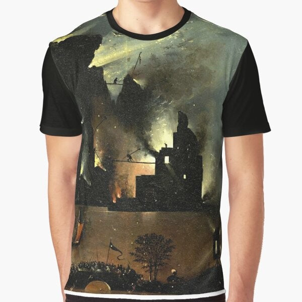 Hieronymus Bosch "Hell" graphic t-shirt design featuring surreal, religious imagery