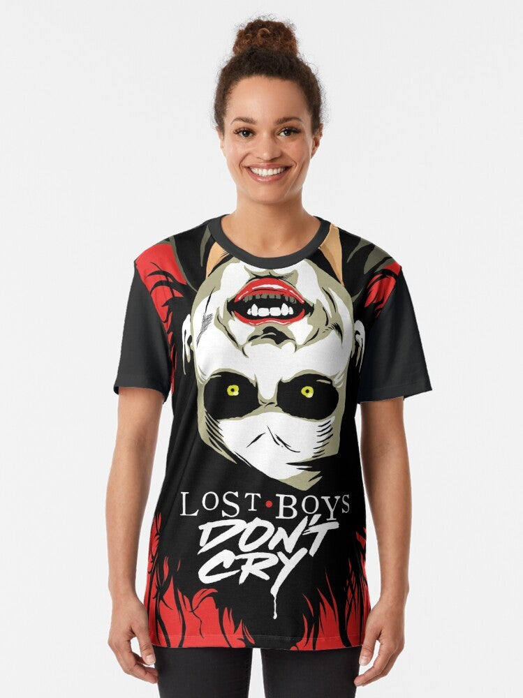 Gothic horror graphic t-shirt with dark, edgy design for cry boys - Women