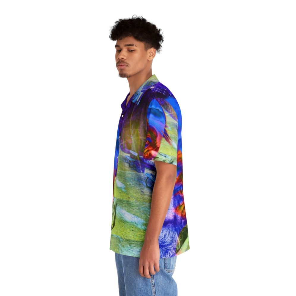 Vibrant Hawaiian shirt with a colorful tropical pattern designed to raise awareness for homelessness - People Left