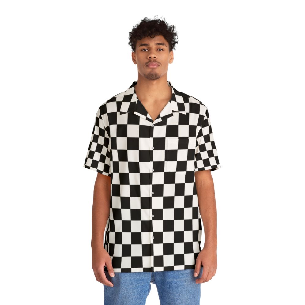 Black and white checkerboard pattern Hawaiian shirt - People Front