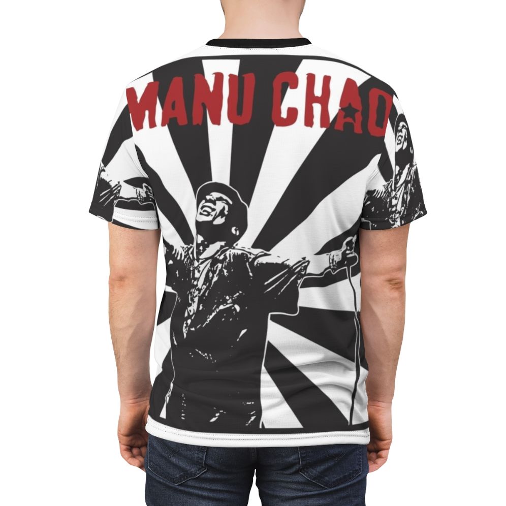 Manu Chao inspired music t-shirt featuring reggae and rock and roll design - men back