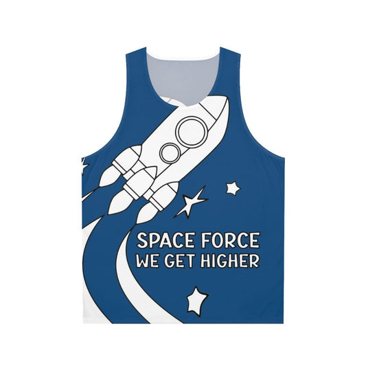 Unisex Stranger Things Space Force tank top with "We Get Higher" graphic