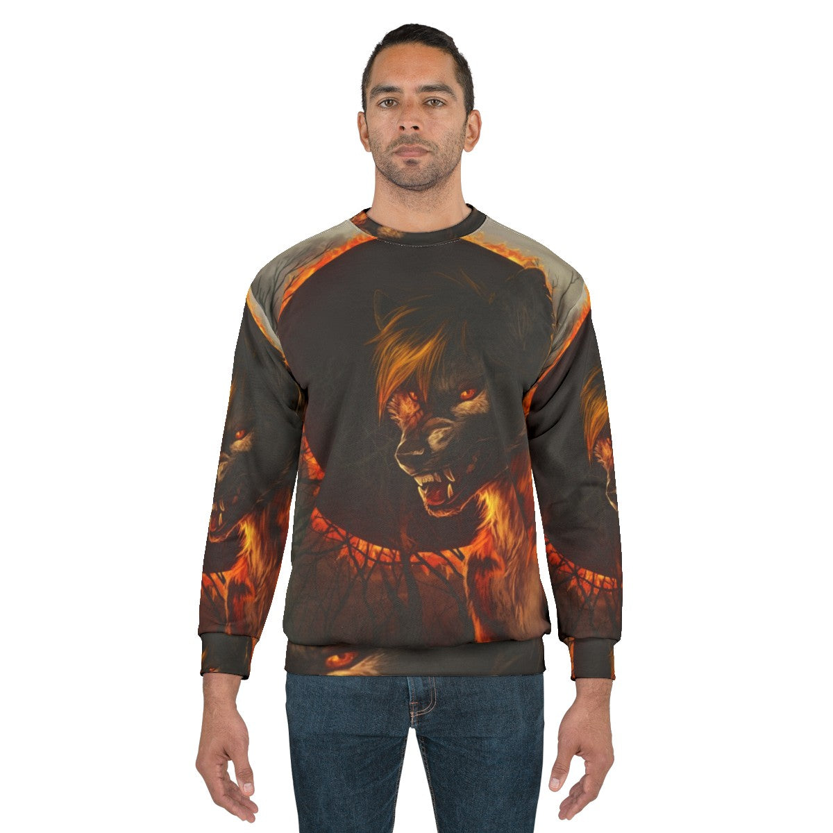 Eclipse werewolf sweatshirt with forest and gothic design - men