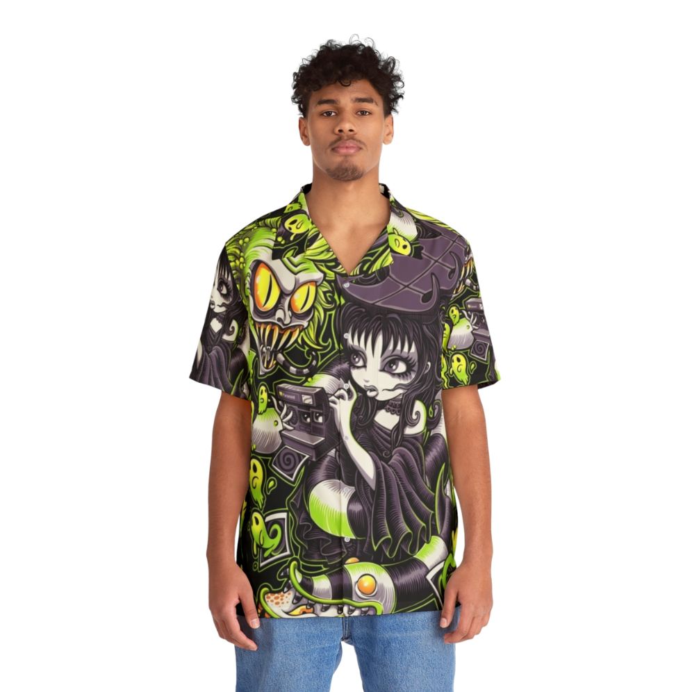 Strange and Unusual Gothic Hawaiian Shirt with Spooky Motifs - People Front