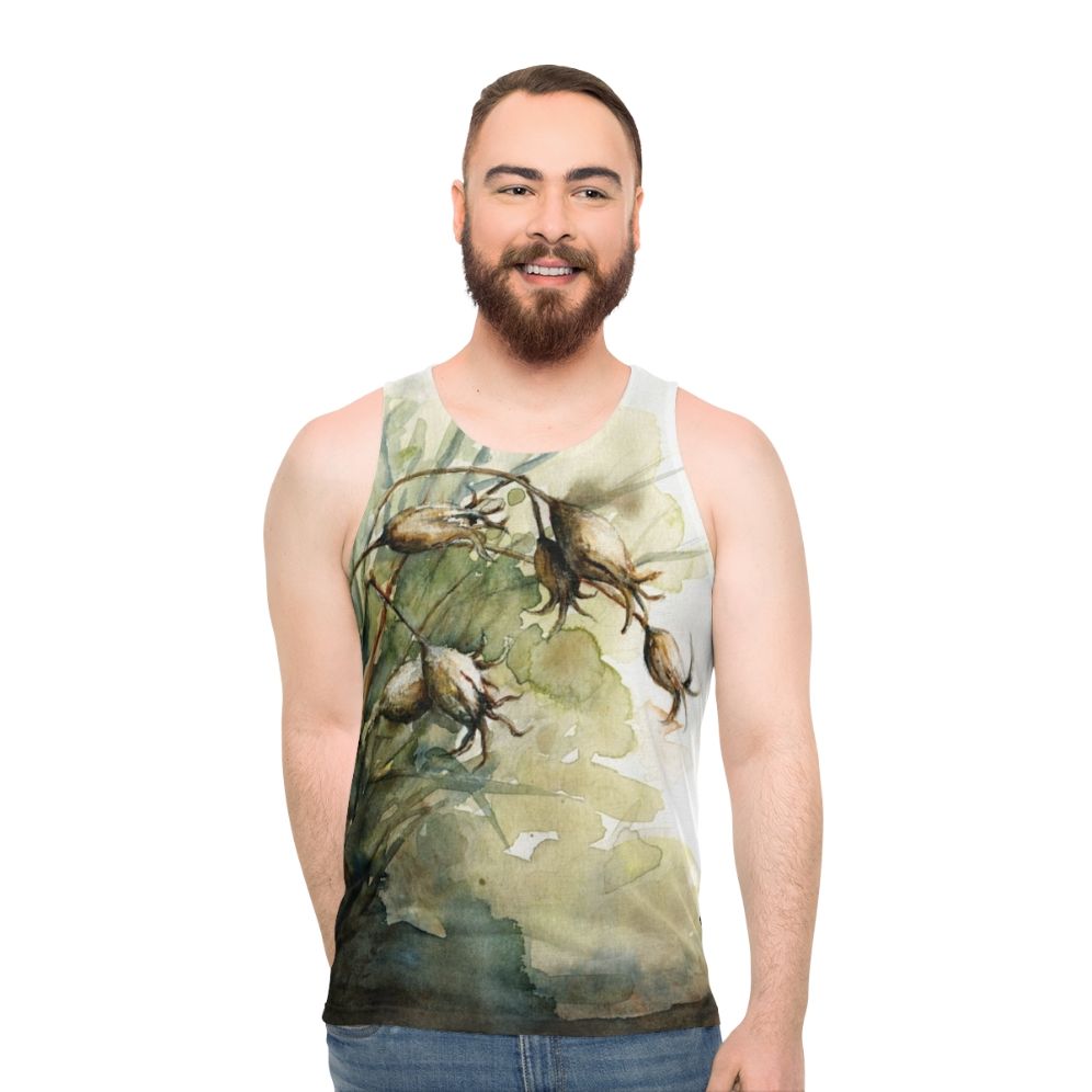 Unisex tank top with botanical seed pod design - men