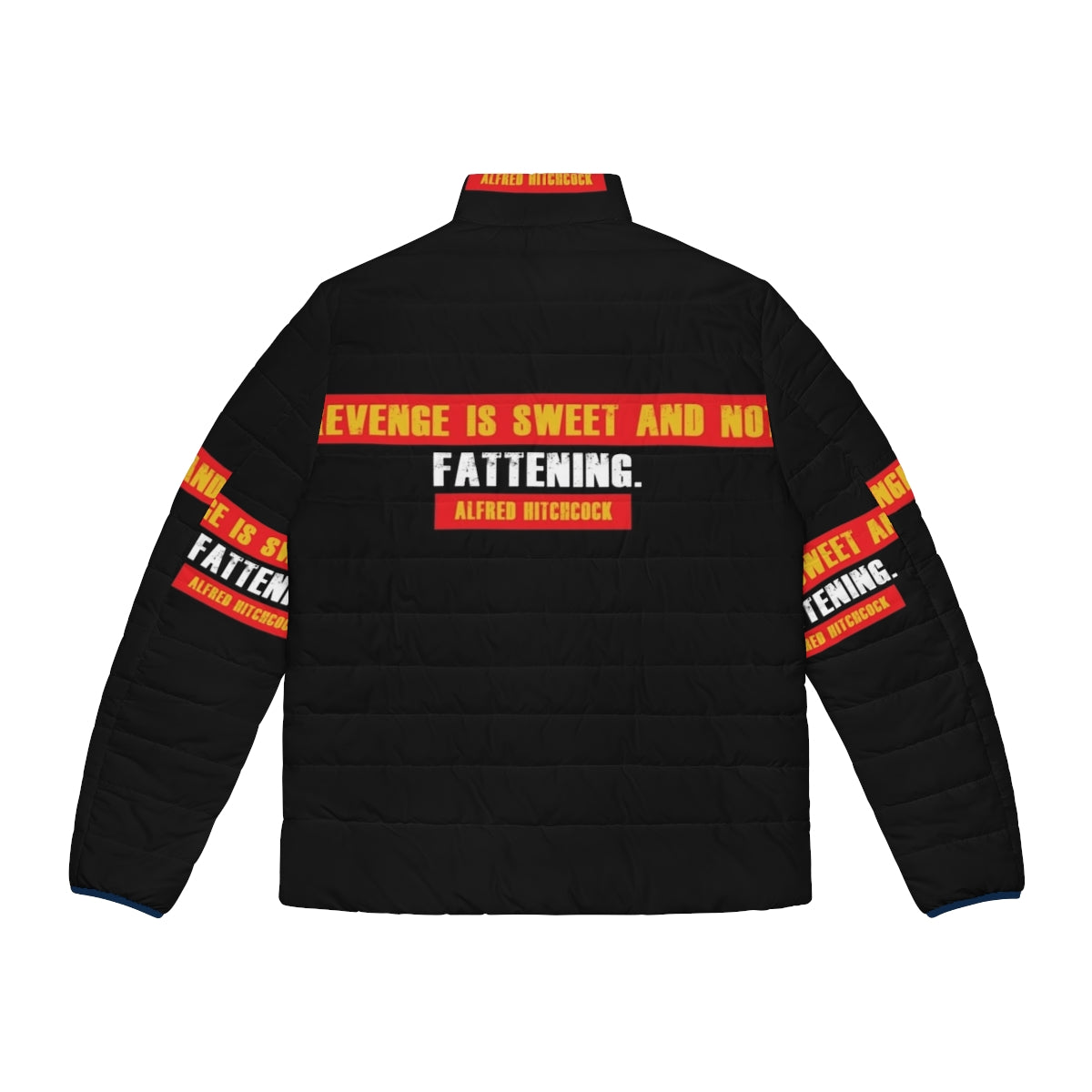 Alfred Hitchcock inspired puffer jacket with quotes and movie references - Back