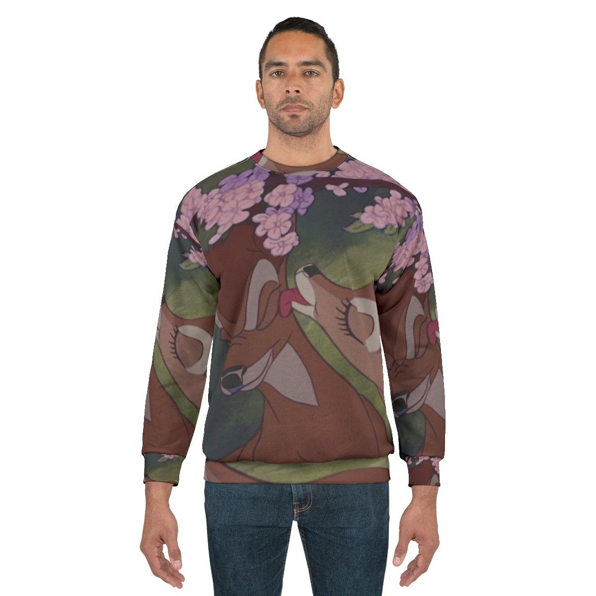 Disney inspired Bambi kiss sweatshirt with deer and floral design - men