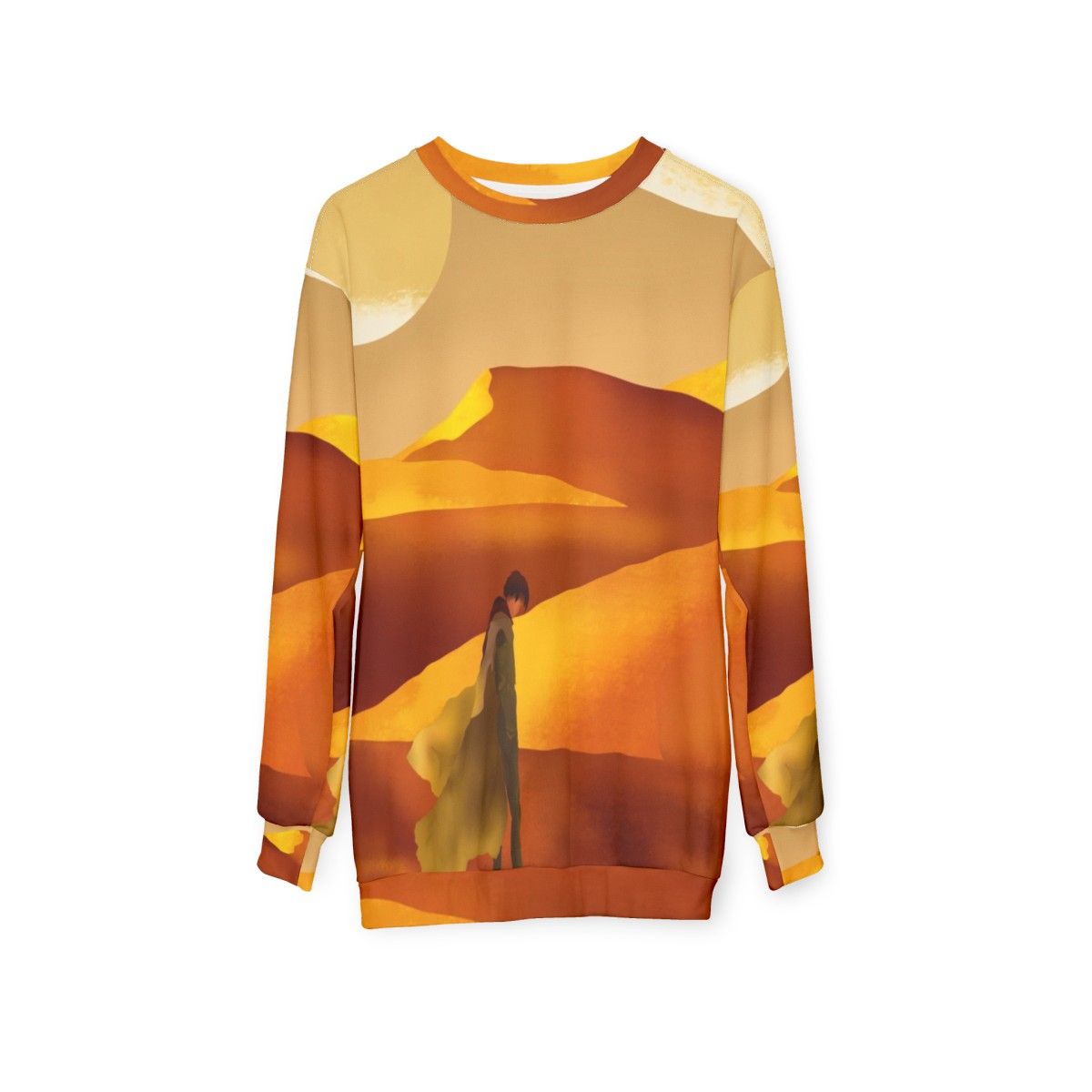 Dune movie inspired sweatshirt with sandy landscape and moons - hanging