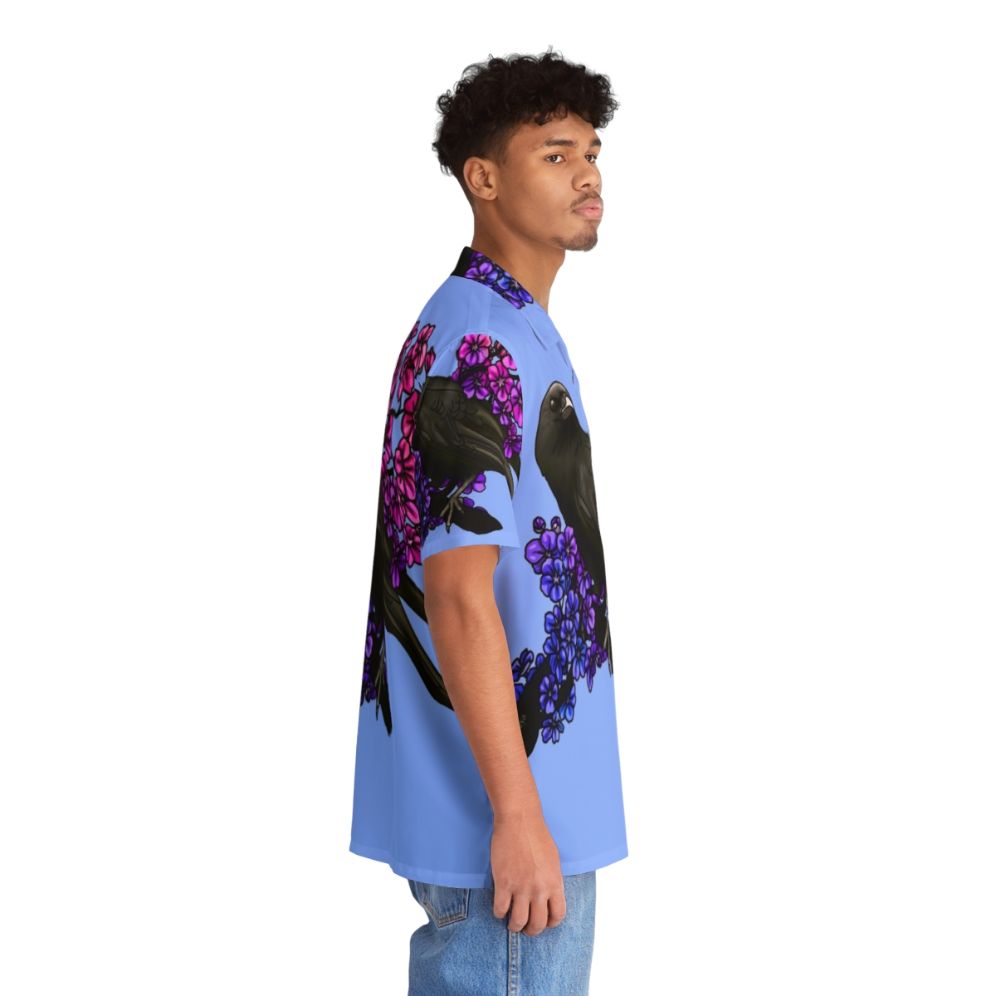 Bi Crow 2023 Hawaiian Shirt with beautiful bird, floral, and bisexual pride design - People Pight