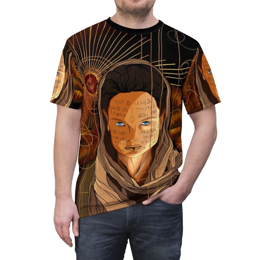 Dune-Inspired Lady Jessica T-Shirt featuring the iconic character from the Dune universe - men front