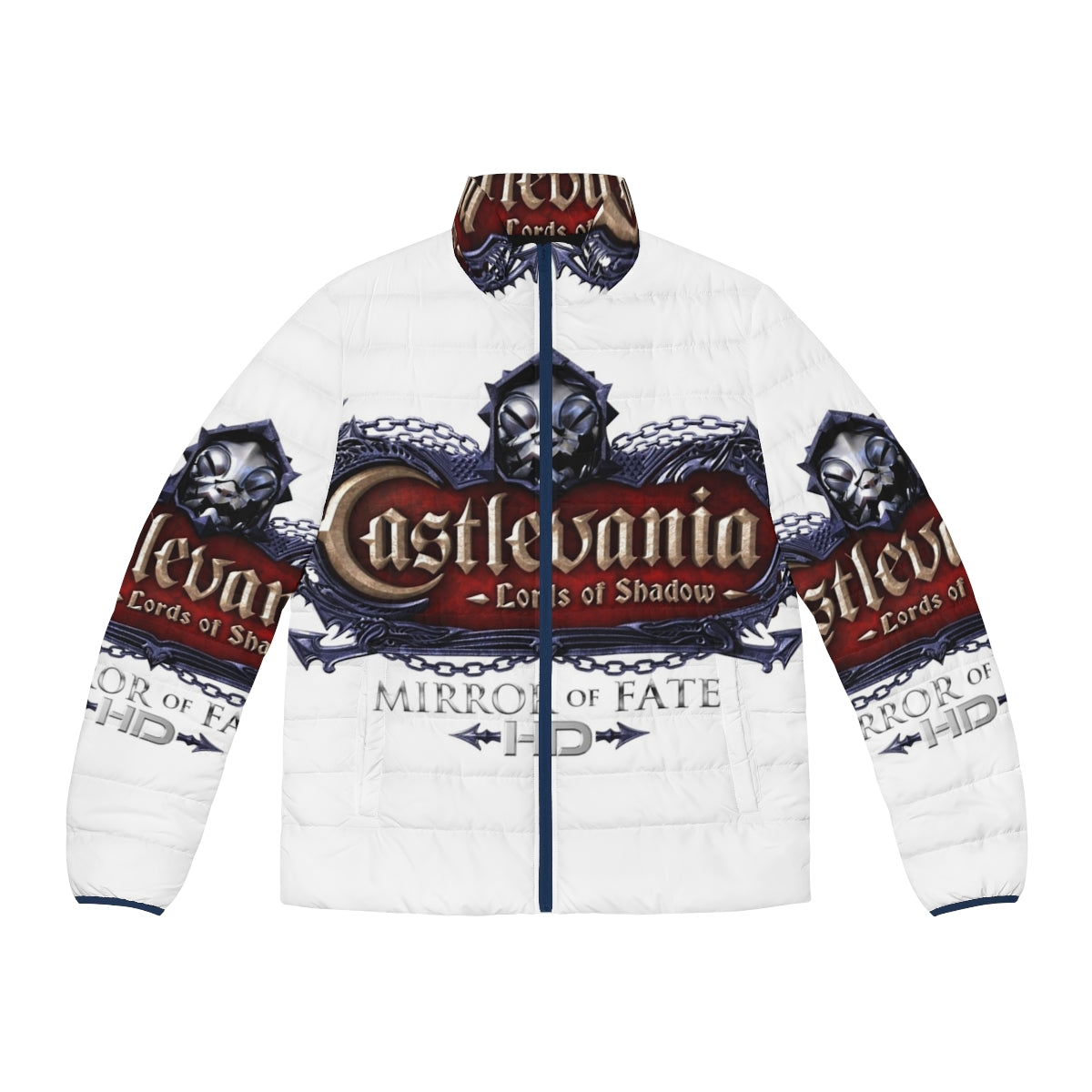 Castlevania Puffer Jacket featuring Alucard, Trevor Belmont, Sypha Belnades, and other Castlevania characters