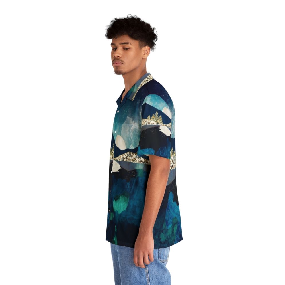 Midnight Water Hawaiian Shirt with Celestial Landscape Nature Reflection - People Left