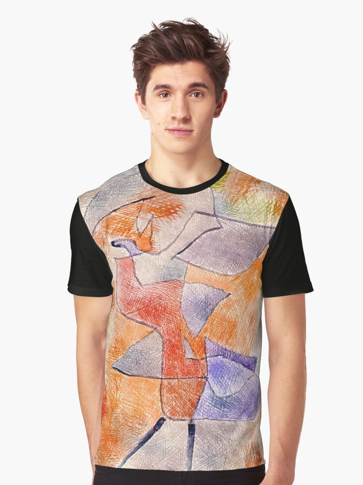 Graphic t-shirt featuring Paul Klee's "Red Balloon" cubist art design - Men