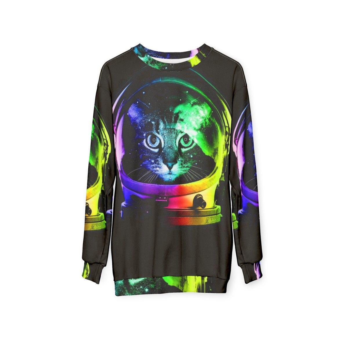 Astronaut cat in a space-themed sweatshirt - hanging