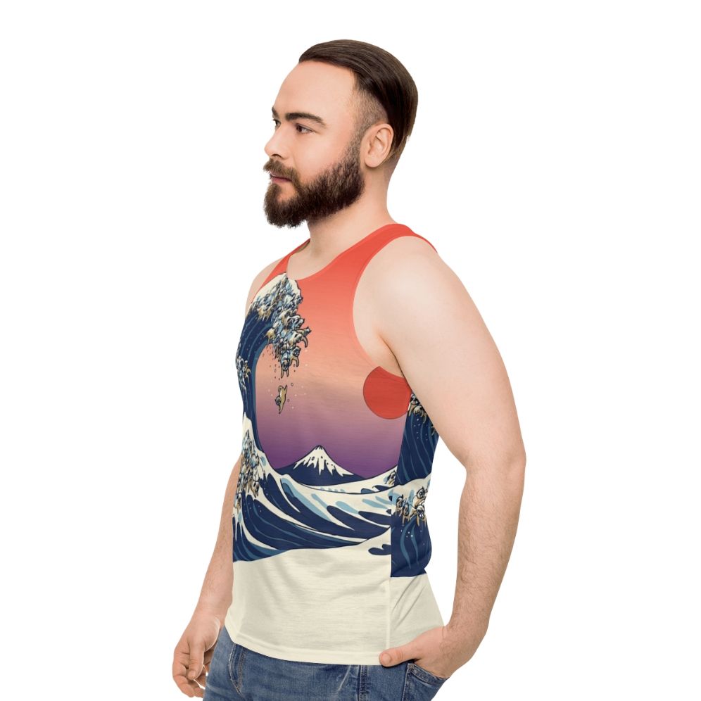 Pug Surfing The Great Wave Unisex Tank Top - men side