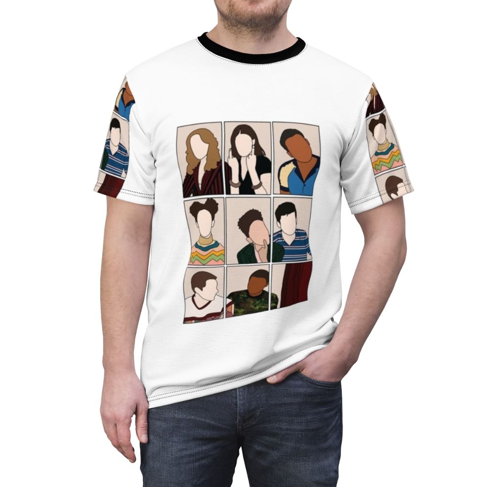 Stylish AOP T-shirt featuring the cast of the popular Netflix series Sex Education - men front