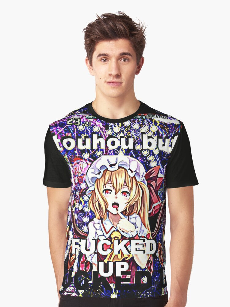 Funny Touhou meme graphic t-shirt featuring Flandre Scarlet, a popular character from the Touhou Project anime and game series. - Men