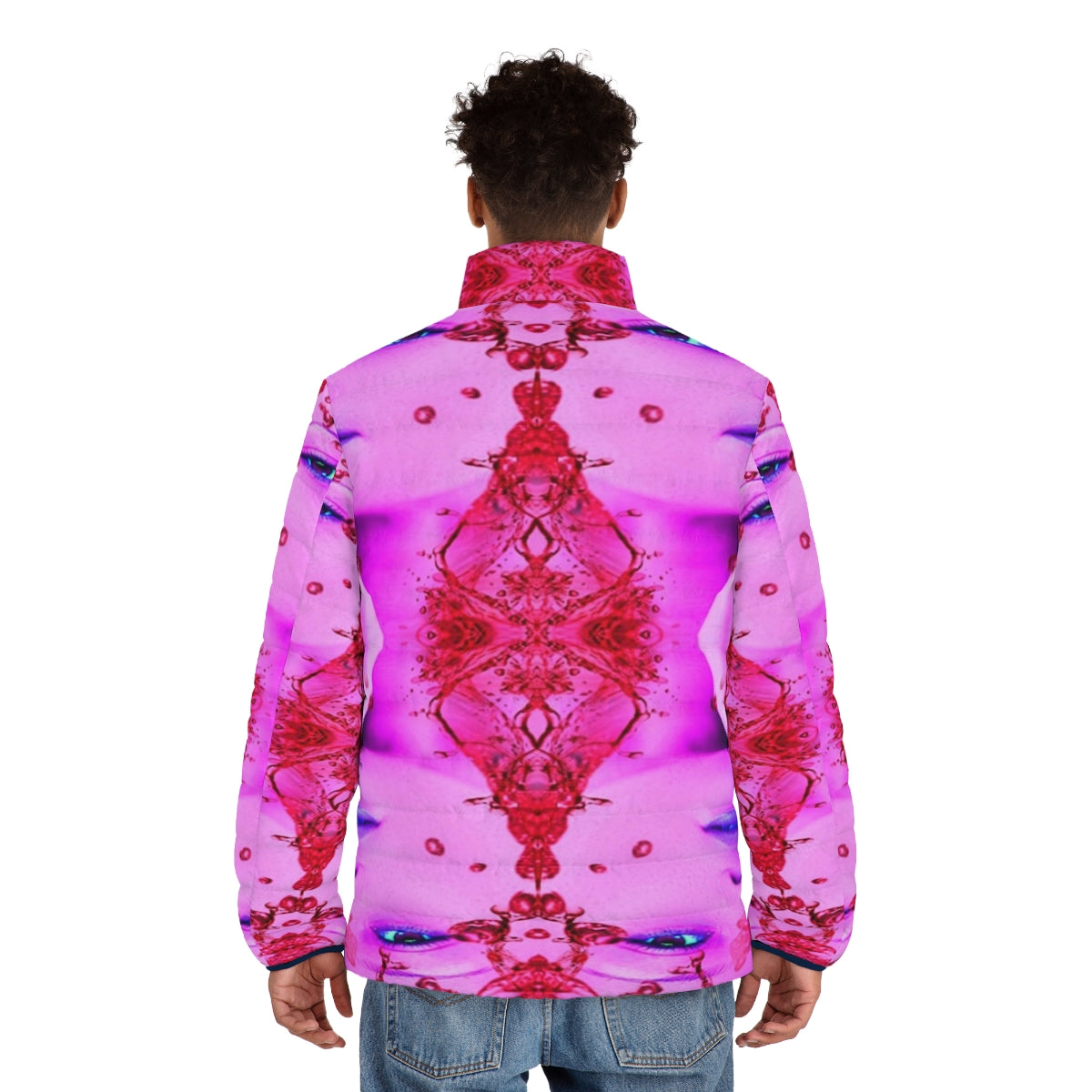 Passion Puffer Jacket featuring a vibrant, abstract pattern and whimsical design - men back