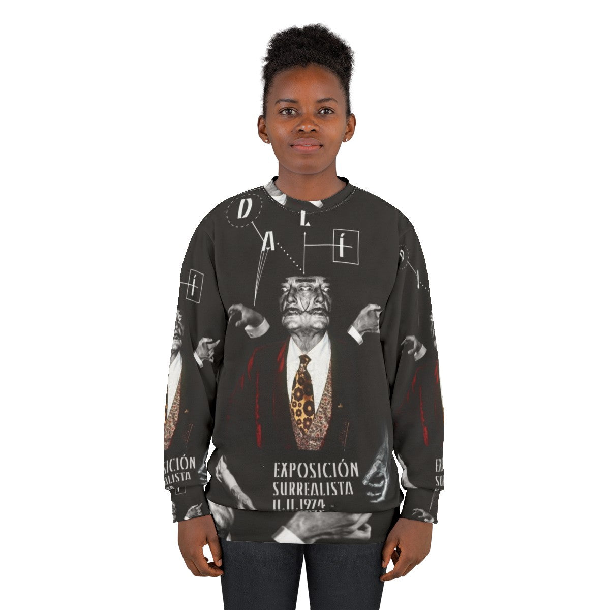 Salvador Dali surreal portrait on a black sweatshirt - women