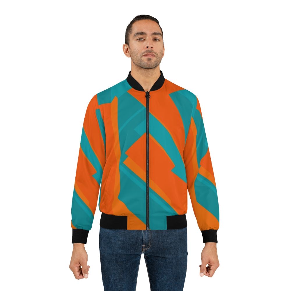 Teal and orange geometric abstract art bomber jacket - Lifestyle