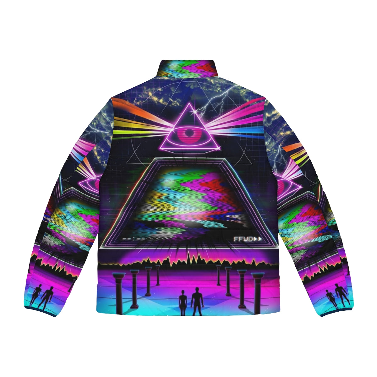 Retro 80s style puffer jacket with glitch and VHS aesthetic - Back