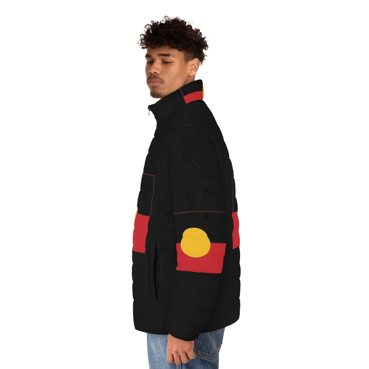 Aboriginal Flag 6 Puffer Jacket - Celebrate the Australian Aboriginal Flag and Indigenous Culture - men side left