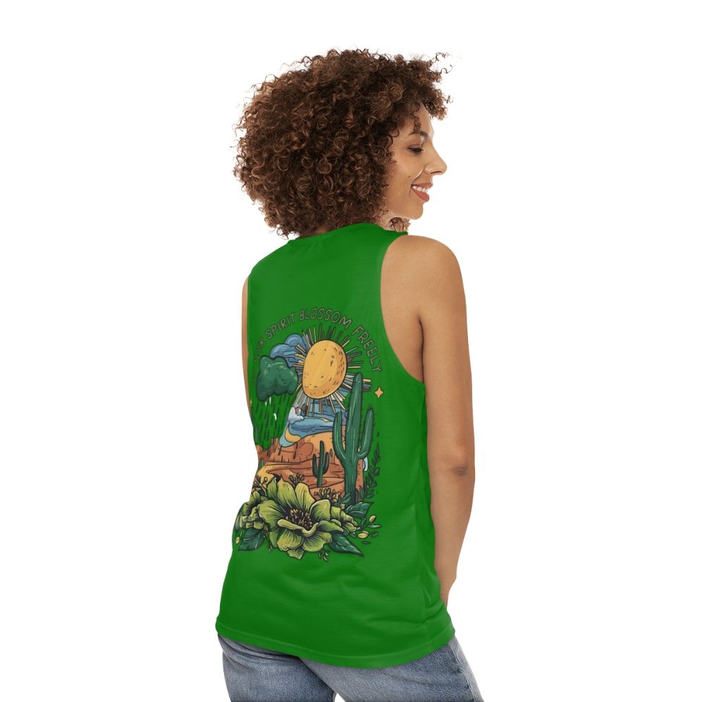 Floral unisex tank top with nature inspired design - women back