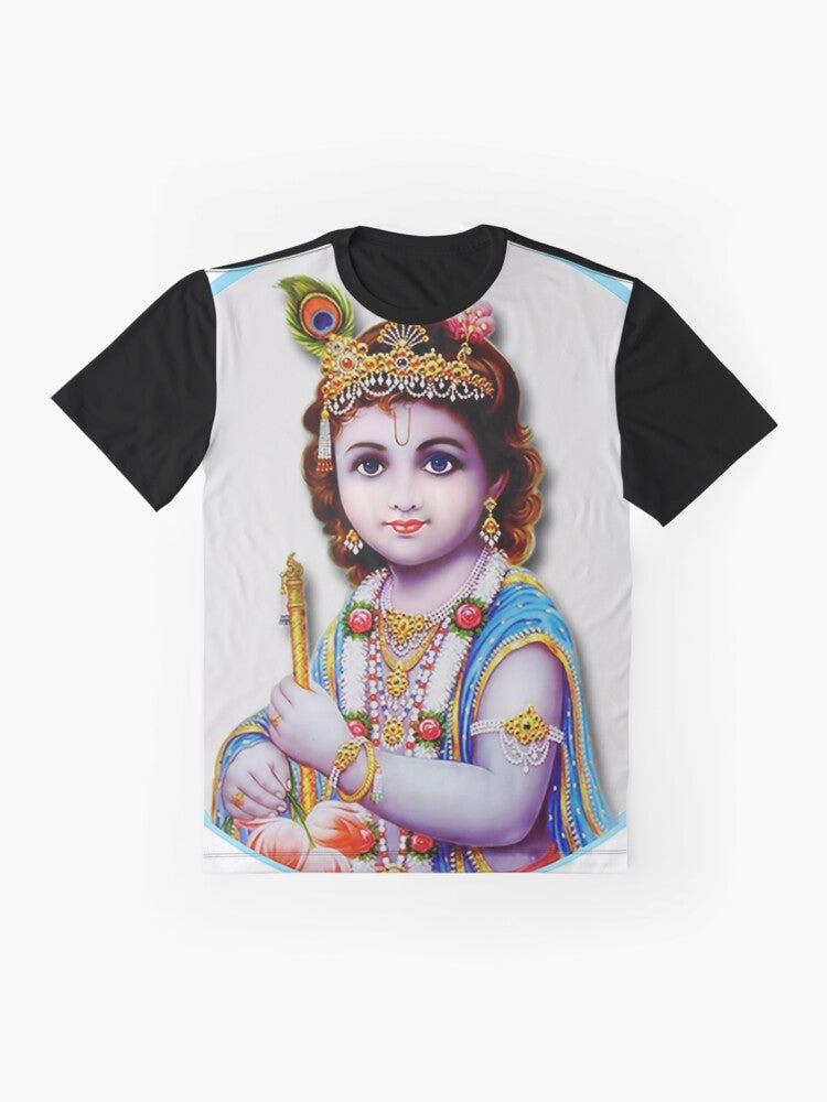 Lord Krishna Bal Gopal Poster Design Graphic T-Shirt - Flat lay