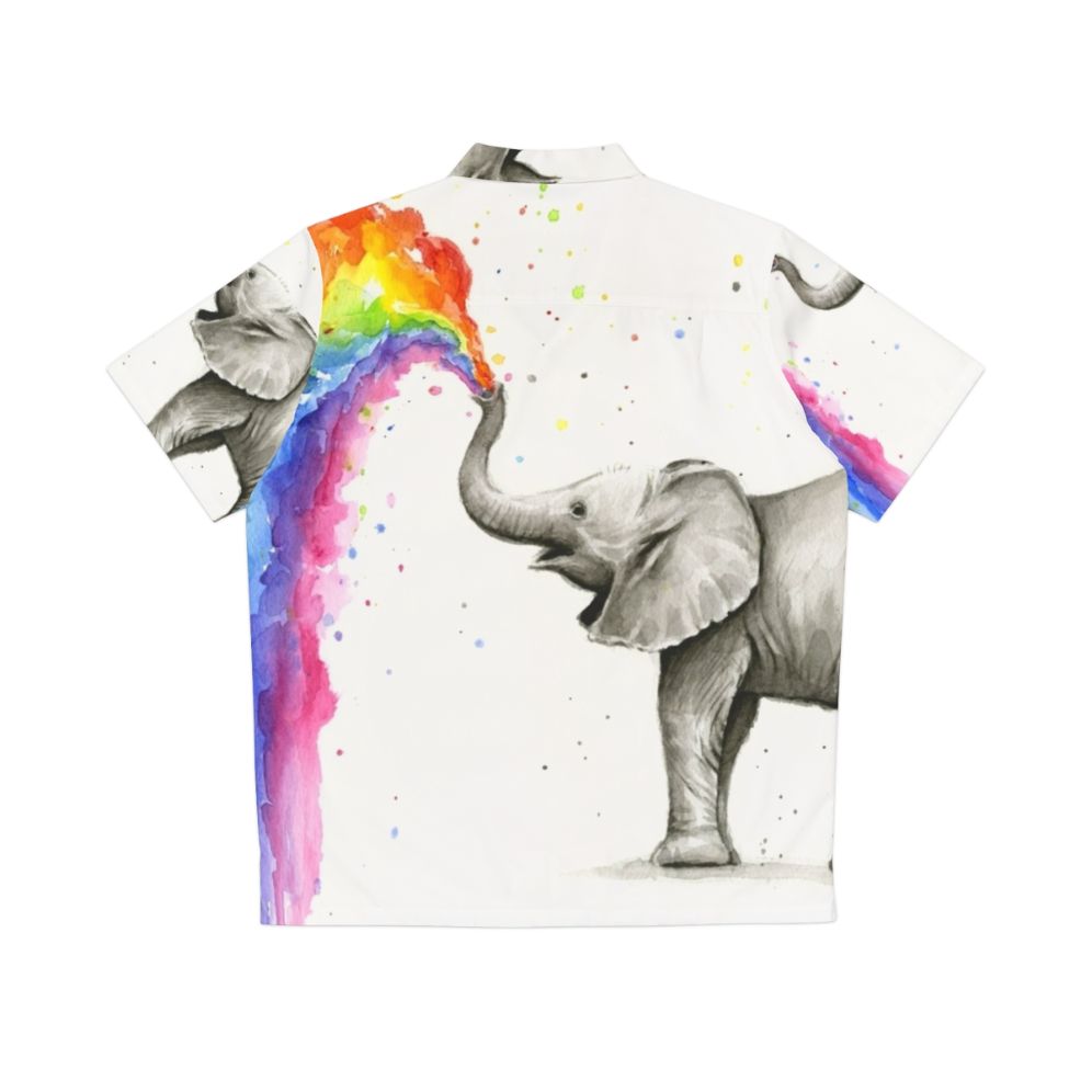 Baby elephant spraying rainbow watercolor on Hawaiian shirt - Back