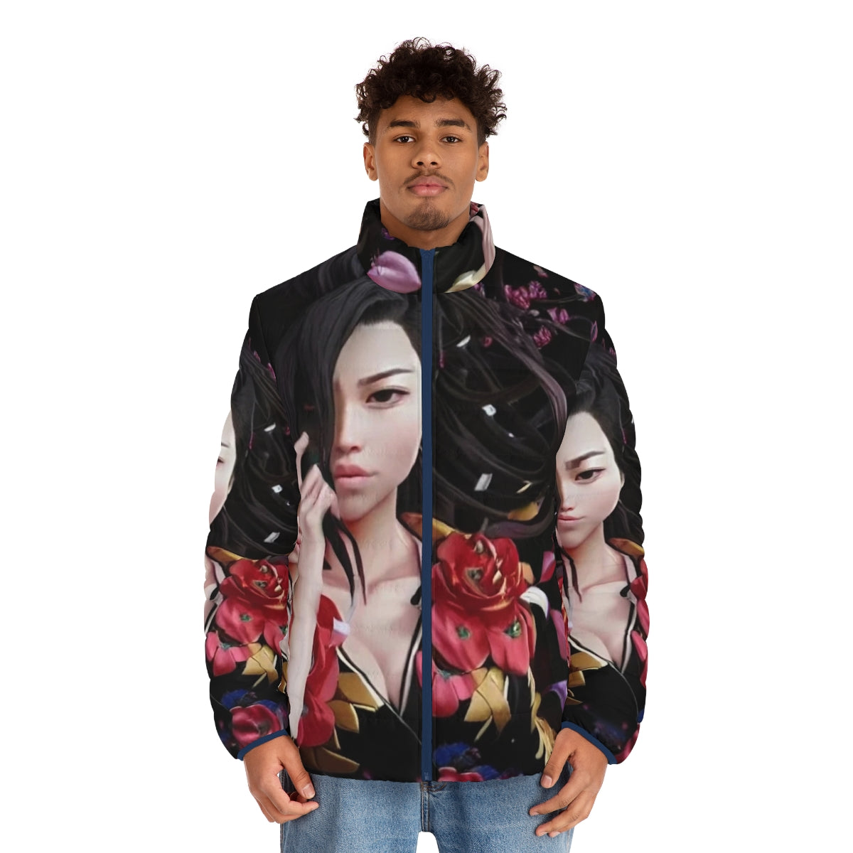 Bebe Rose Asian-Inspired Puffer Jacket for Women - men front